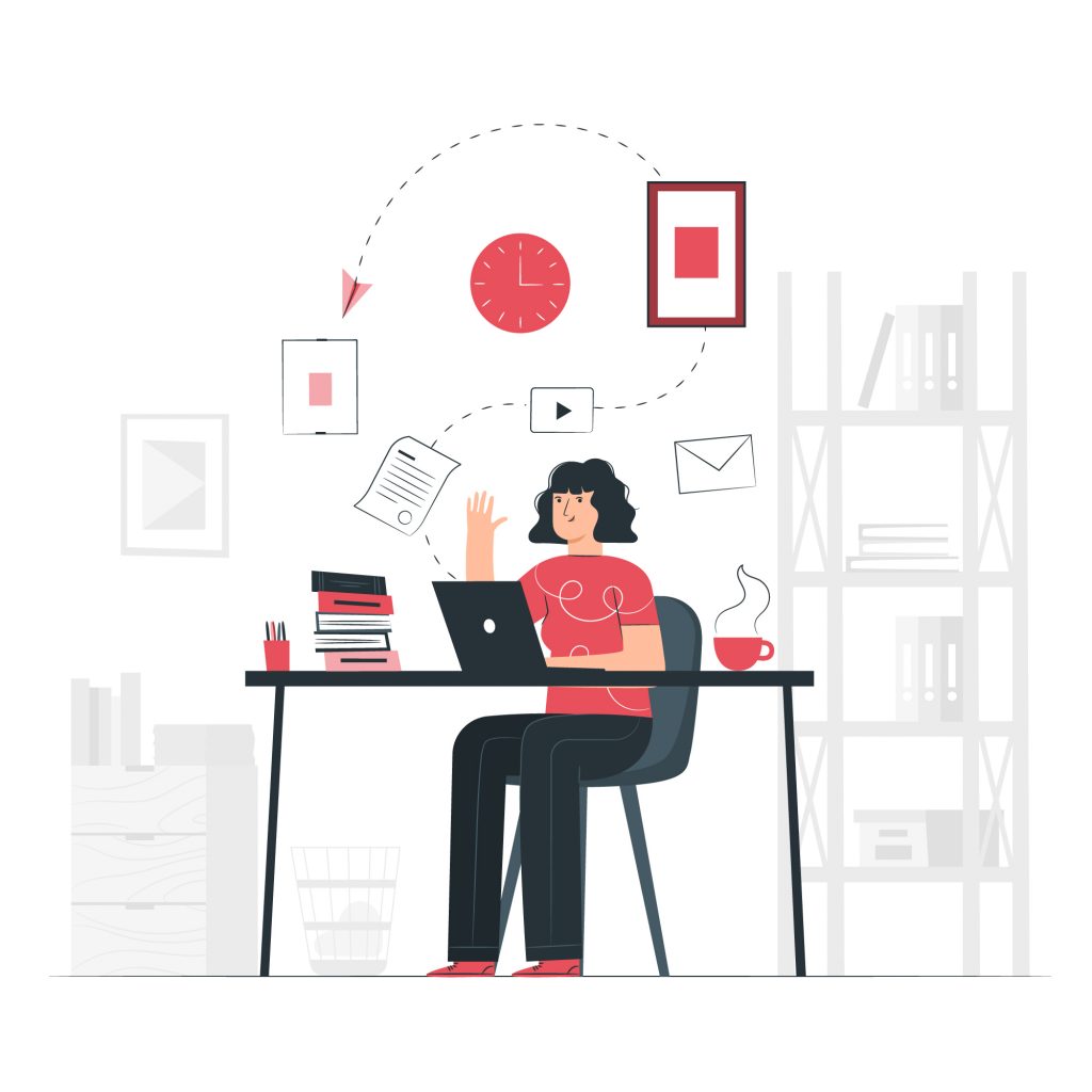 A girl sitting at the table working on her laptop